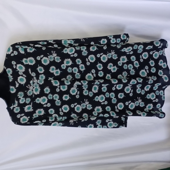 Express Flowy Long Sleeve Mini Dress Black Blue Sunflowers Flowers Floral Spring - Picture 4 of 7